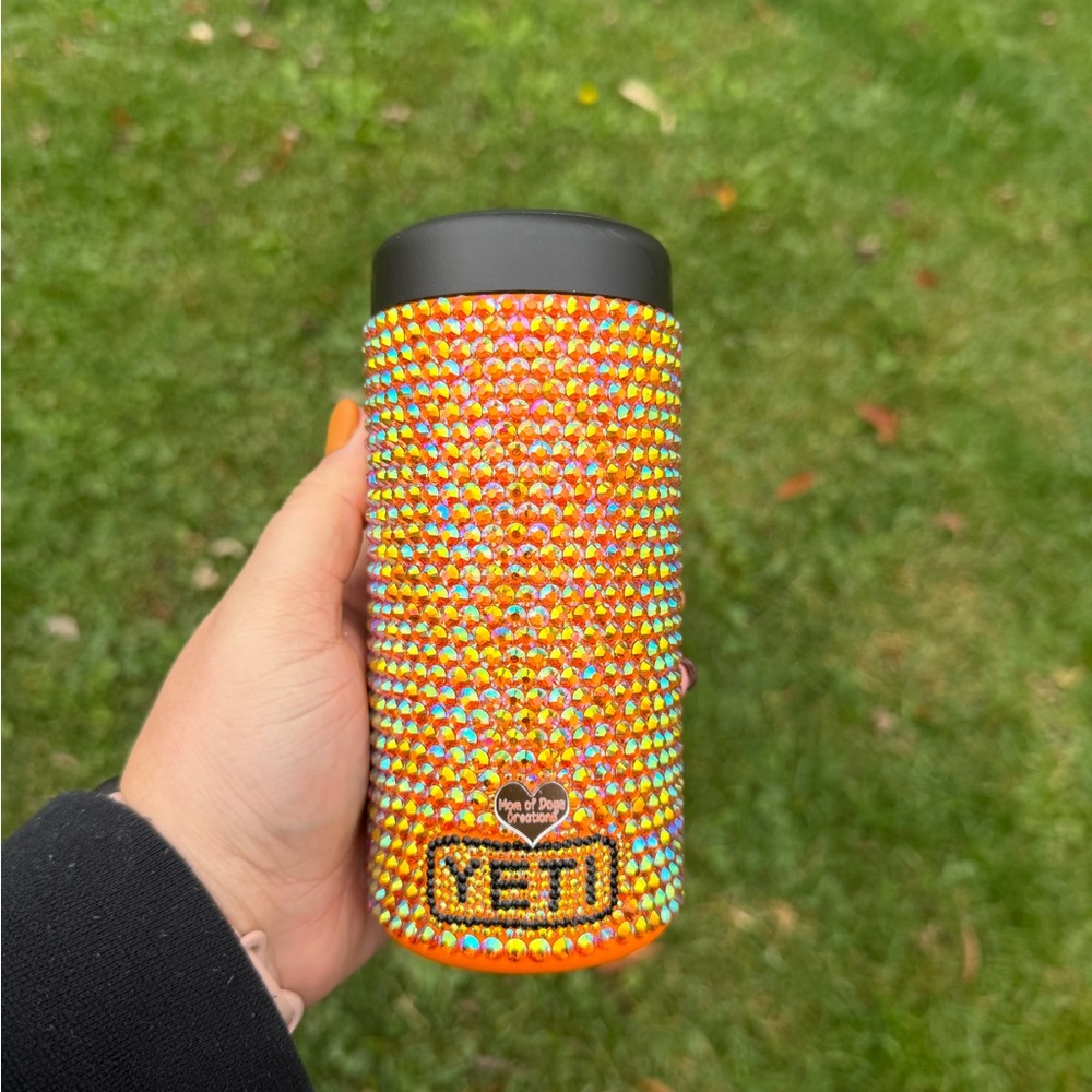 YETI Orange Rhinestone Slim Can